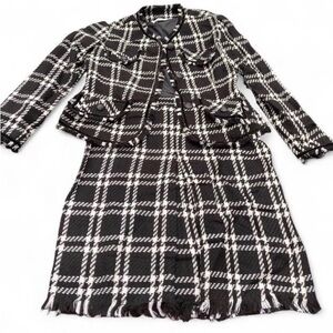 Elegant Black and White Plaid Skirt Set